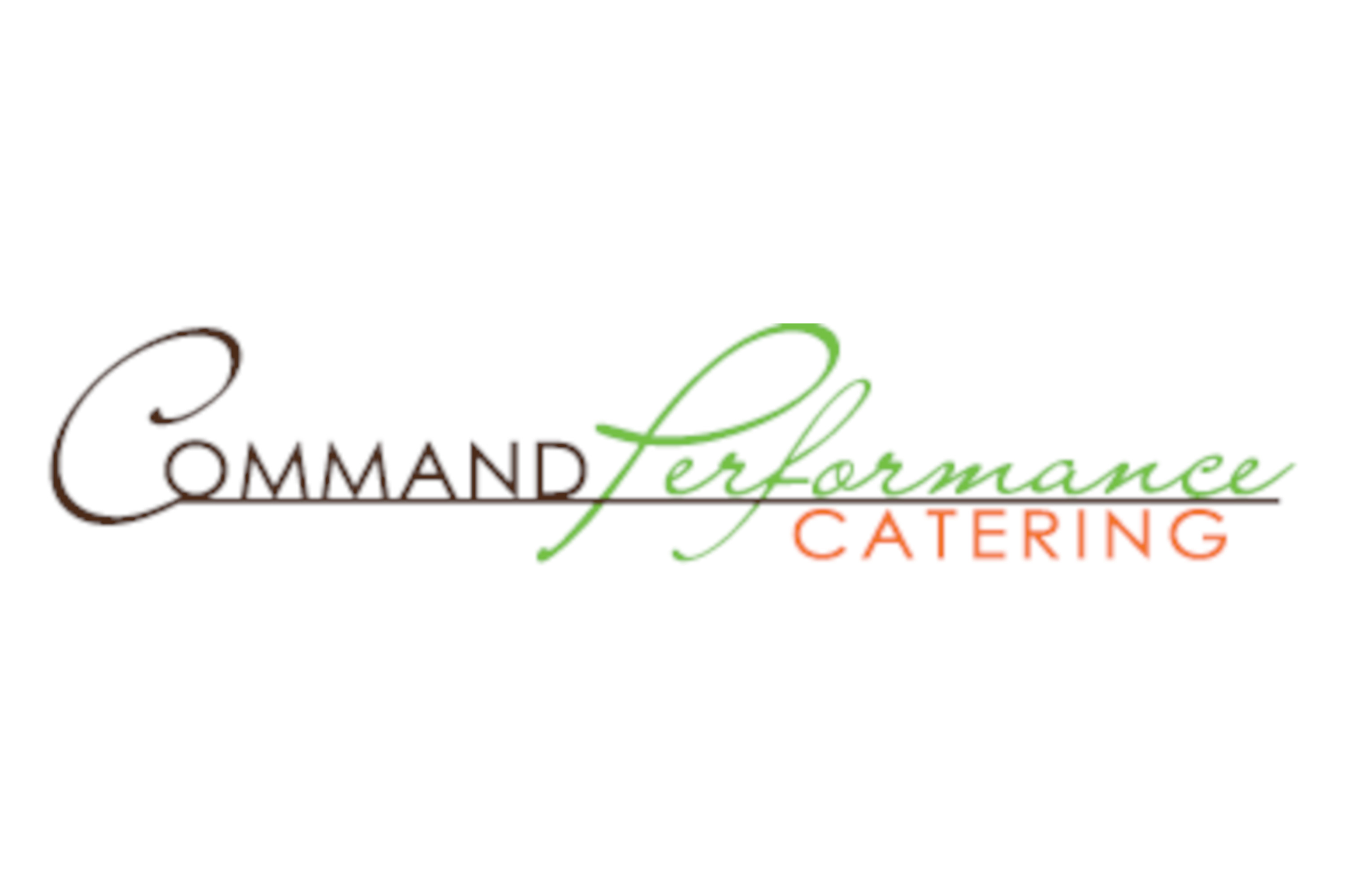 Text reads Command Performance Catering in stylized brown, green, and orange text