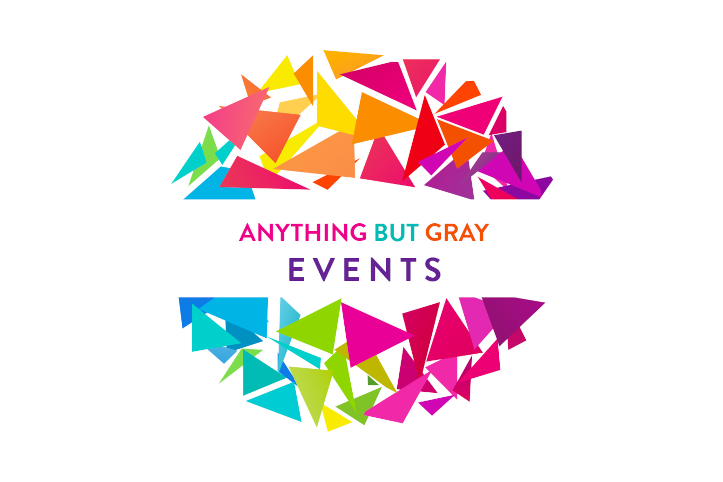 Anything But Gray Events Logo - text surrounded by rainbow color triangles