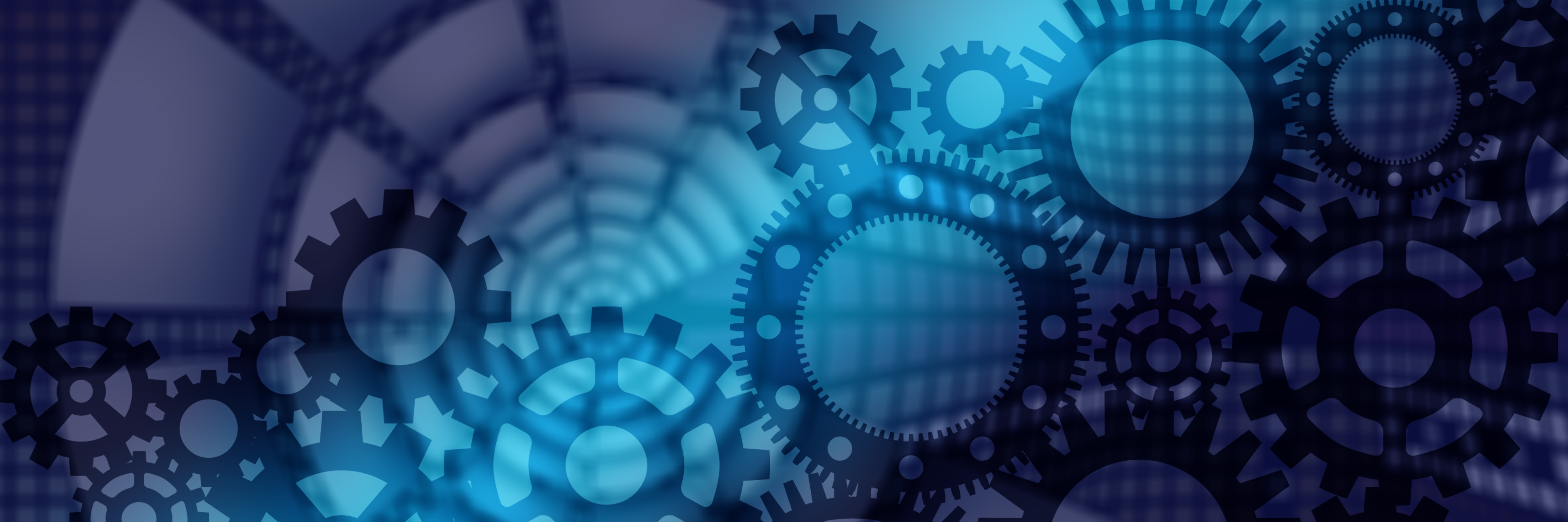 Silhouette of gears on blue background