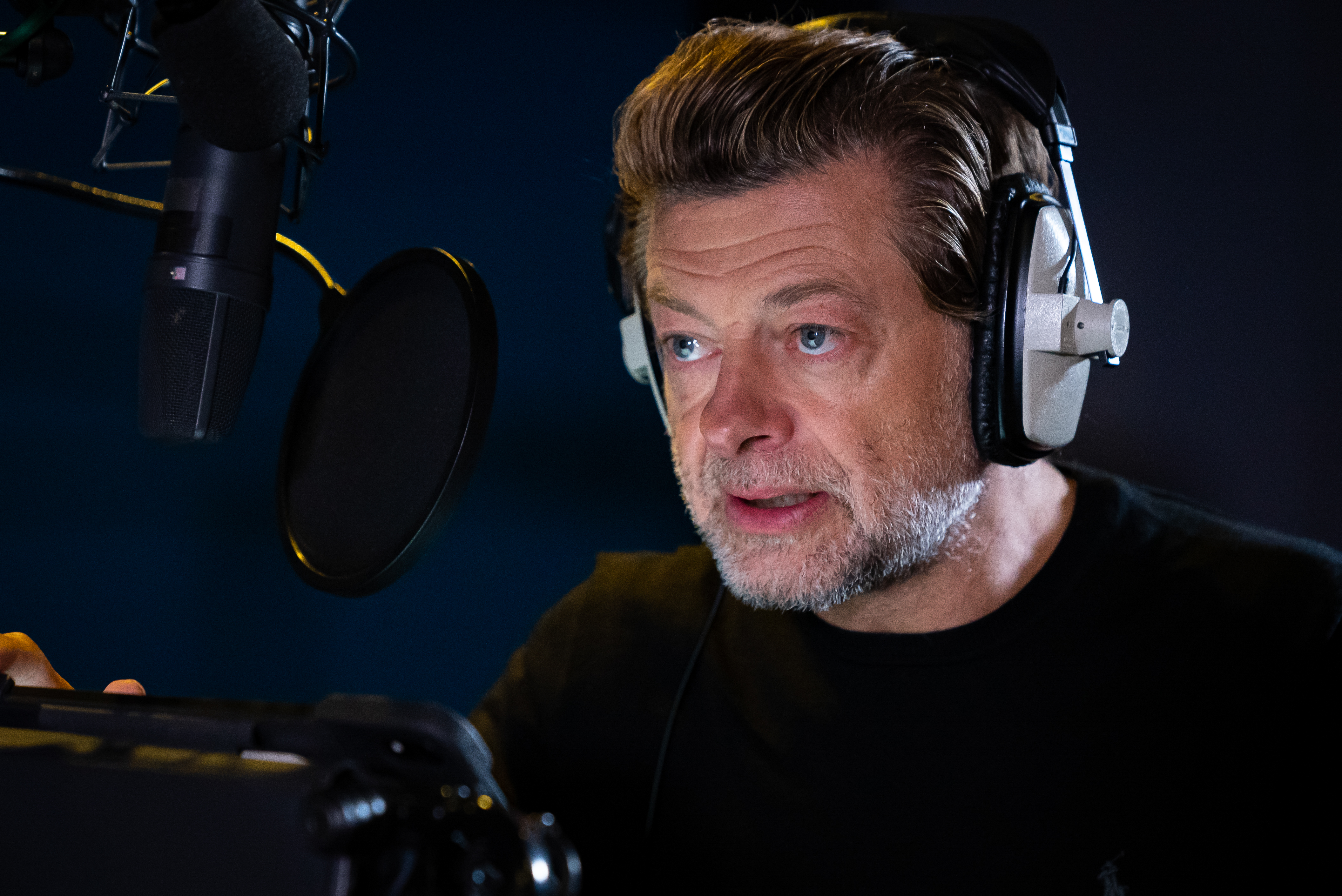 Actor Andy Serkis records narration for Blue Whales 3D.