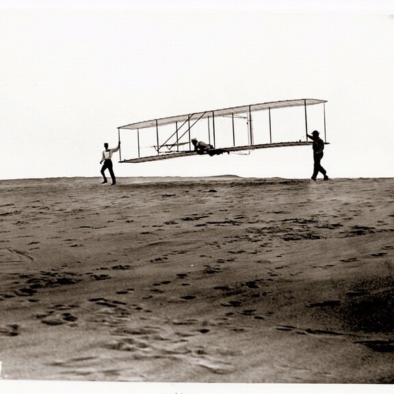 1902 Wright Glider at the start of a glide