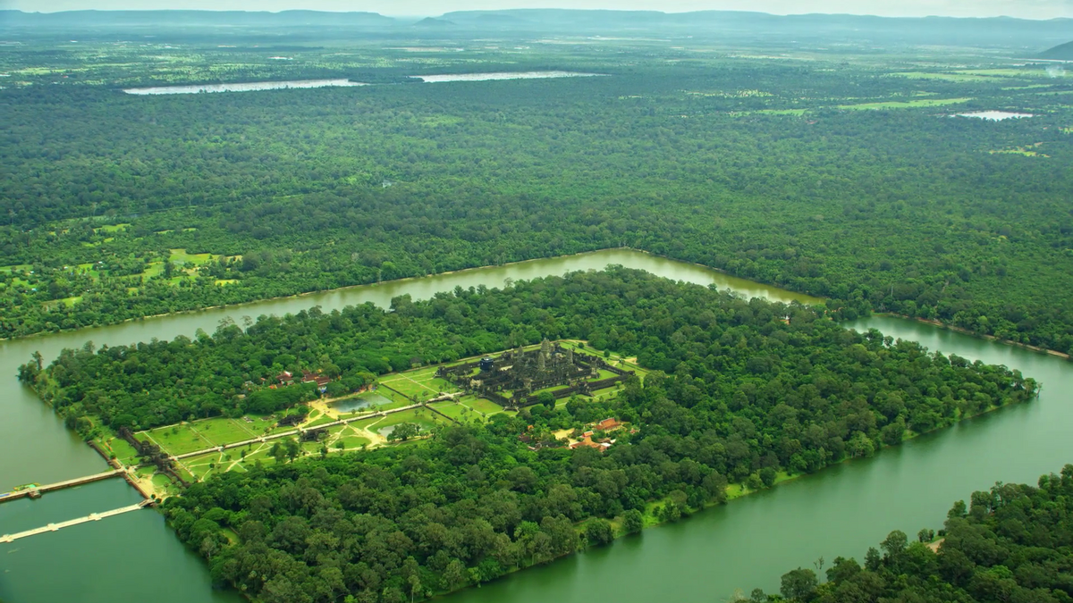 Aerial Shot of Angkor Wat's Water Irrigation System in IMAX movie