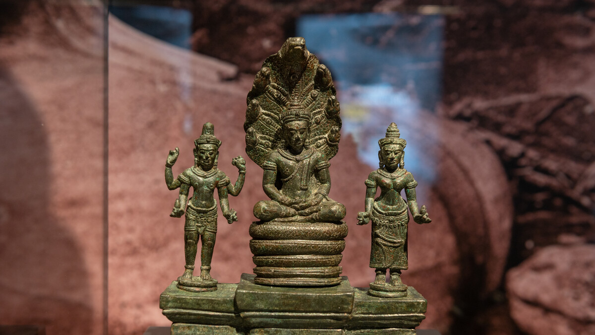Buddhist Triad Artifact in Angkor:The Lost Empire of Cambodia Exhibition